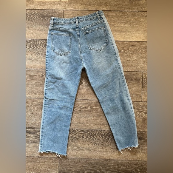 Paper Heart medium wash red ribbon cropped side striped jeans, frayed hem Size S - Picture 3 of 4